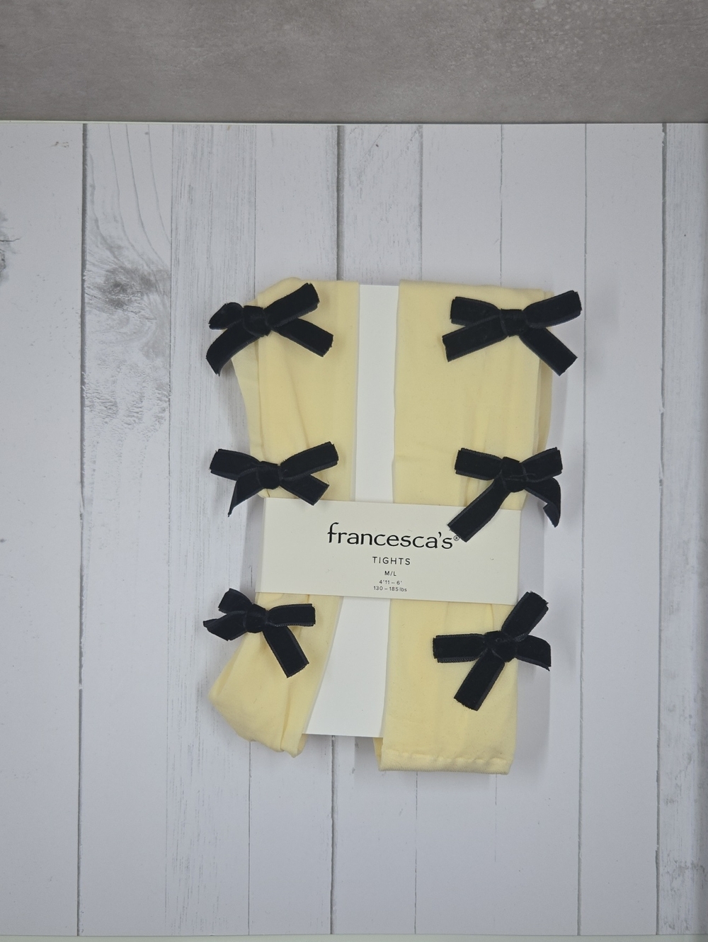 francesca's Ivory Tights with Black Velvet Bows M/L